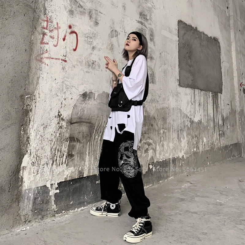 Японский Харадзюку стиль шаровары китайский Тан костюм хип хоп плюс Размер Уличная широкие брюки Готическая азиатская одежда