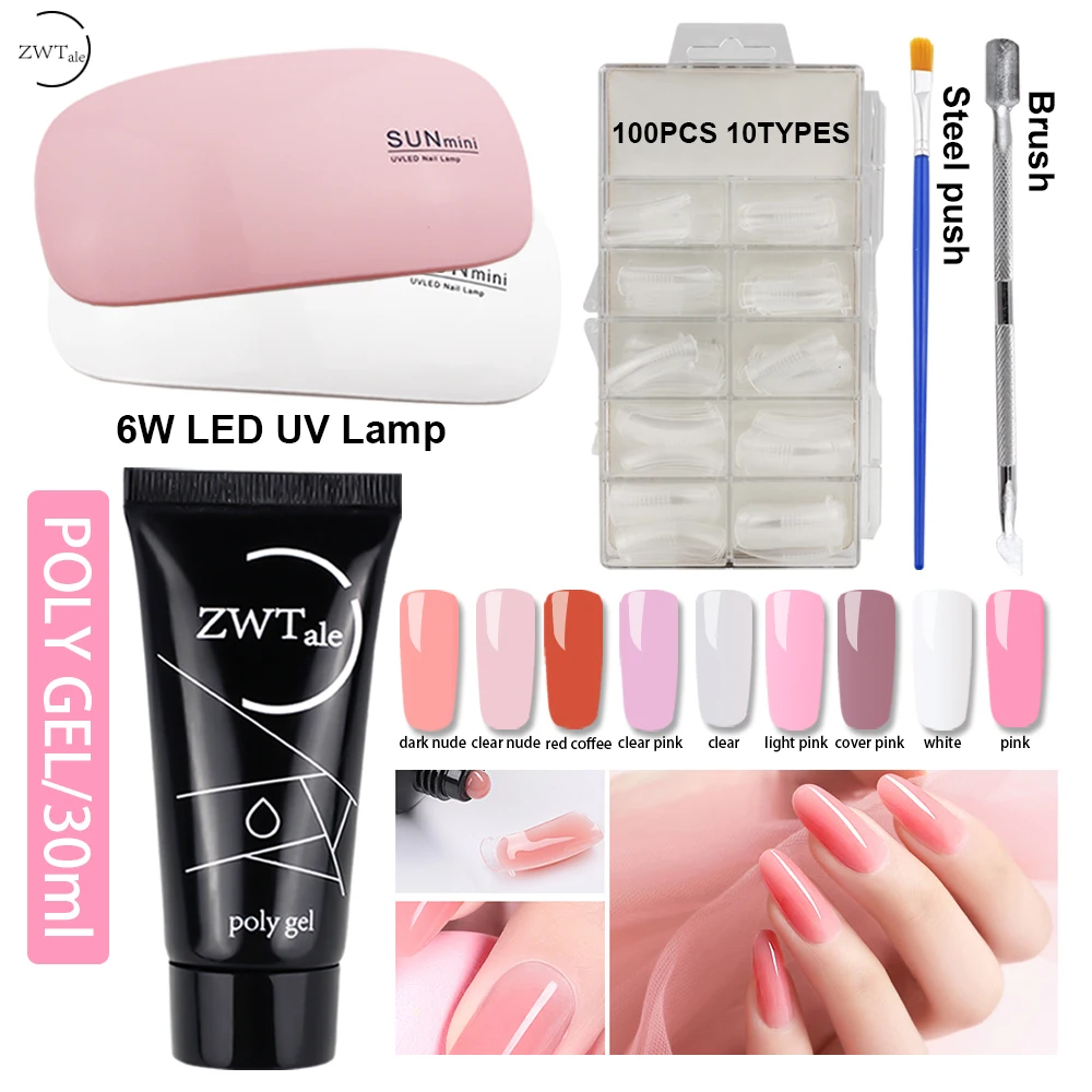 

ZWTale 30ml Polygel Set with Lamp Poly Gel Nail Polish Quick Builder Gel Varnish semi permanant uv Manicure Tips 9Colors