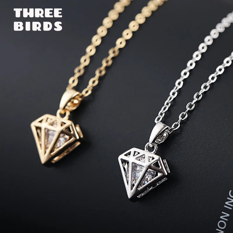 

New Trendy Silver Geometric Shape Pendant Necklace Crystal Cubic Zorcon Hloow Out Necklace For Women Fashion Jewelry