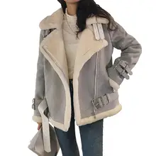 Женская коллекция осень-зима, Повседневная Мягкая замшевая куртка из искусственного меха ягненка, Женская свободная Толстая теплая короткая верхняя одежда из искусственной овчины H109