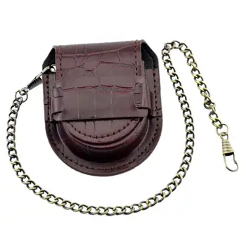 

Vintage Leather Chain Pocket Watch Holder Storage Case Box Red brown