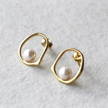 

New Fashion Jewelry Metal Gold Silver Color Pearl Earrings Geometric Earrings Statement Earrings For Woman Birthday Gift