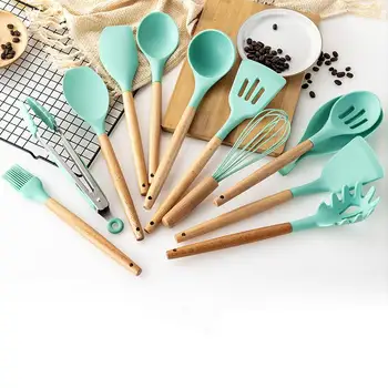 

12PCS Silicone Kitchenware Non-stick Cookware Cooking Tool Spatula Ladle Egg Beaters Shovel Spoon Soup Kitchen Utensils Set