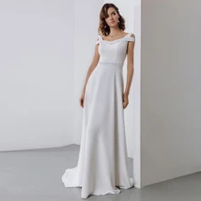 

Satin Beading Wedding Dress White Simple 2021 Custom Made Hollow Back Classic Elegant Custom Made Large Sizes Backless Bridal