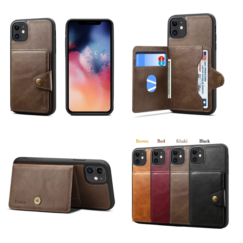 

Card Holder Stand Case for Apple IPhone 11 Pro Max Luxury Leather Back Silicone All-inclusive Phone Cover Fashion Business Style