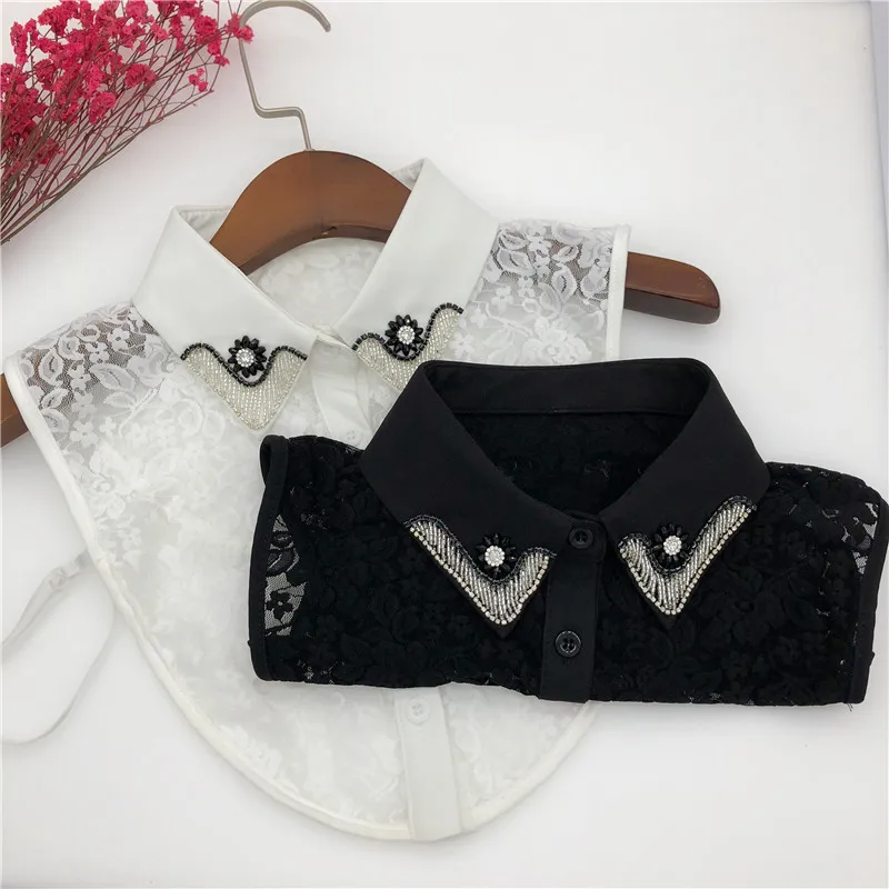 

Summer Lace Handmade Beads False Collars for Women Removable Detachable Shirt Blouse Tops Collar White Fake Collars Decorative