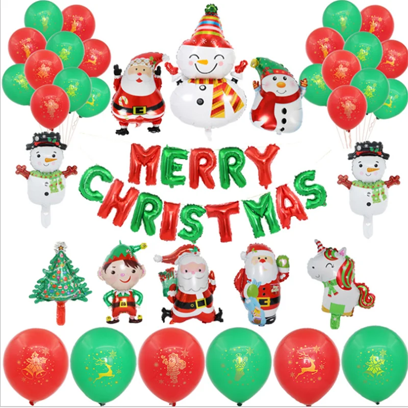 1 piece Christmas Happy Balloon Dress Up Party Set Santa Claus Cute Snowman Shaped Balloons Christmas Decorations