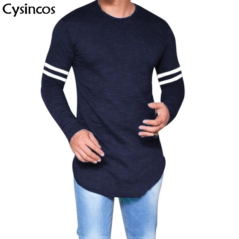 Cysincos, новинка, Осень-зима, Мужская модная футболка для фитнеса, базовая, с принтом, блузка, футболка, топ, Повседневный, с длинным рукавом, толстовки для мужчин