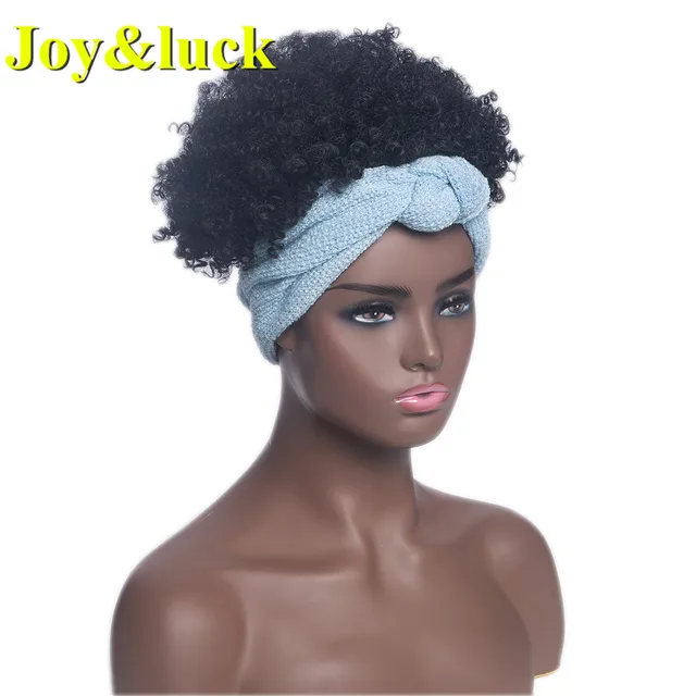 Headband Synthetic Wig Short Afro Kinky Curly Hair Wigs For Black Women Fluffy Curls Hairband African Turban Wrap Hair 18