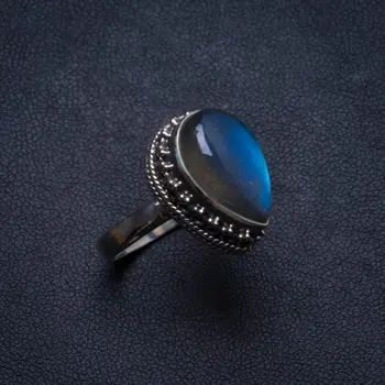 

Natural Blue Fire Labradorite Handmade Unique 925 Sterling Silver Ring, US size 8 X3005