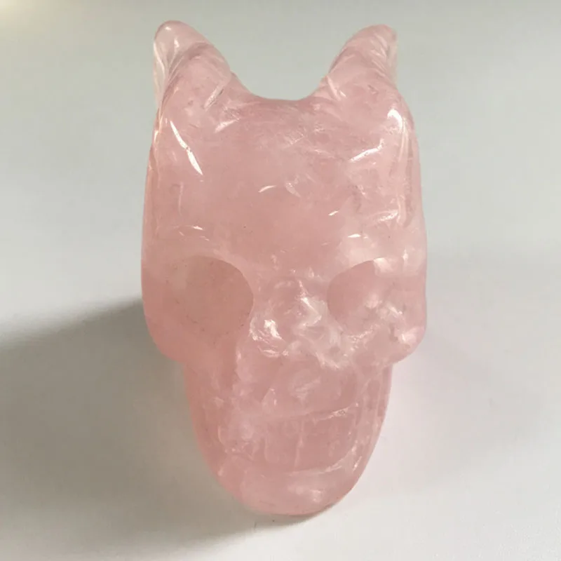Rose Quartz 2 дюймов черная обдисидиановая Статуэтка-череп ручной резной кристалл крыло Череп для украшения дома для подарка или коллекции XYW - Цвет: Rose Quartz