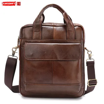 

New Business Men Shoulder Bag Data Package Male Multi-function Messenger Bags Genuine Leather Crossbody Flap Handbags Vintage