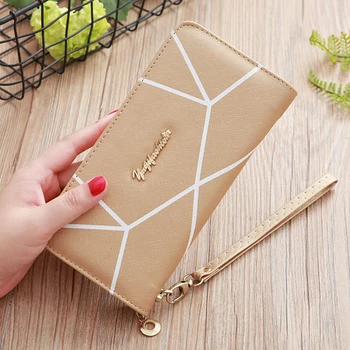 

Hand Wallet Woman PU Leather Large Capacity Geometric Pattern Female Long Section Wallet Fashion Ladies Zipper Purse