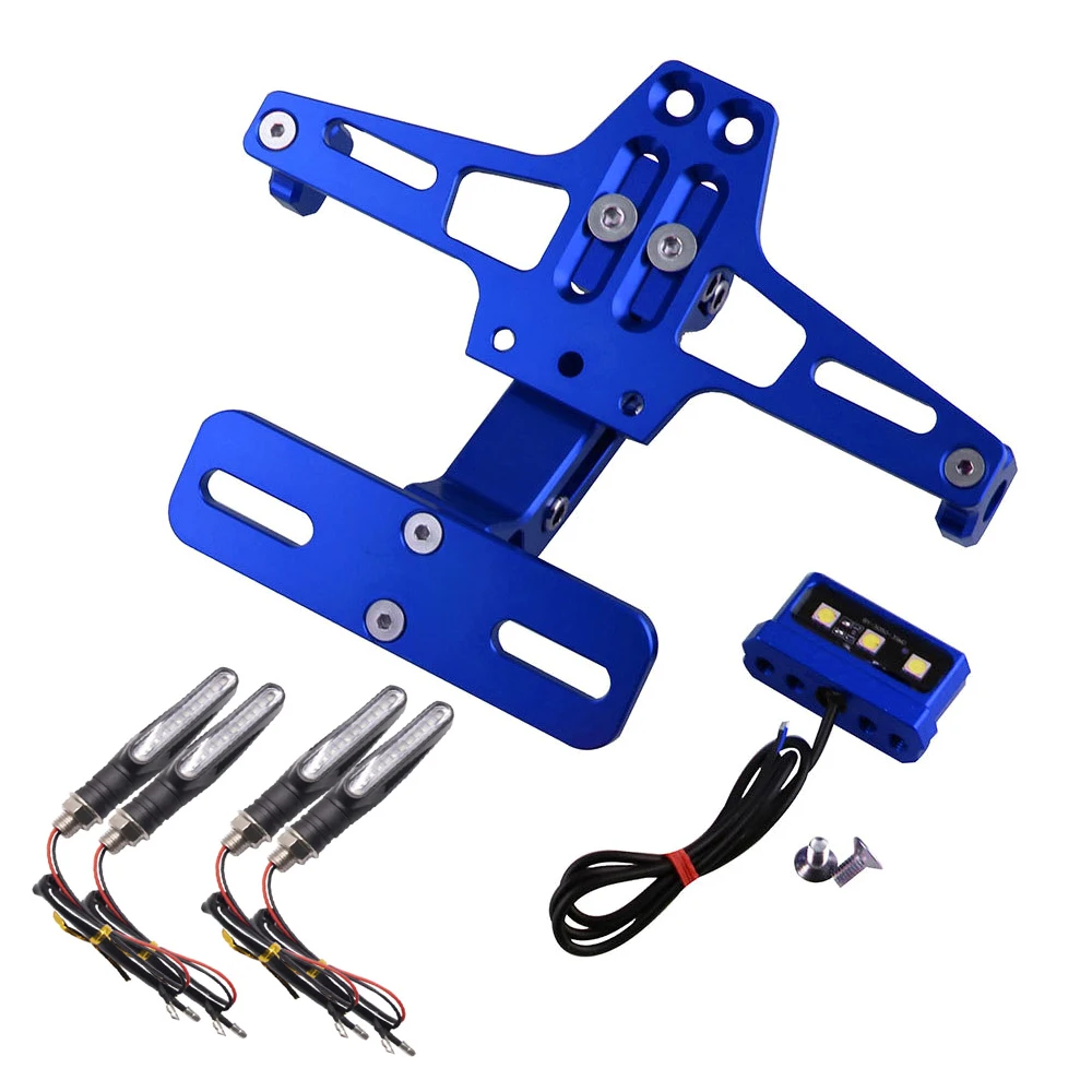 Универсальный CNC регулируемый угол Мотоцикла Алюминиевый номерной знак рамка держатель кронштейн+ 4 шт. поворотные сигнальные огни Черный - Цвет: Синий