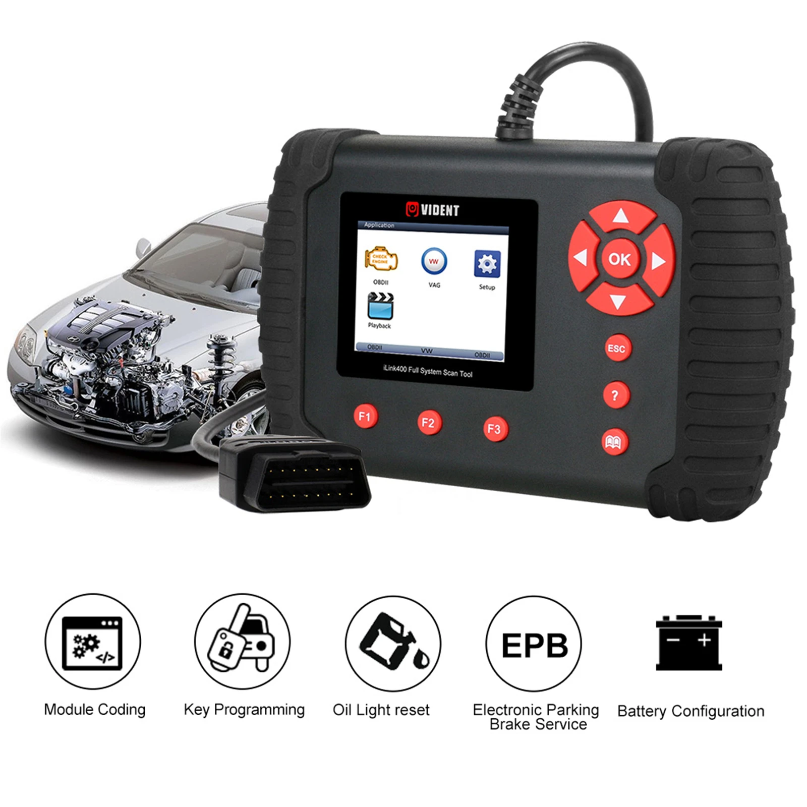 

VIDENT iLink400 OBD Car Diagnostic Scanner OBDII Automotive Full System ABS SRS EPB Transmit DPF Oil Reset Read Erase Code Tool
