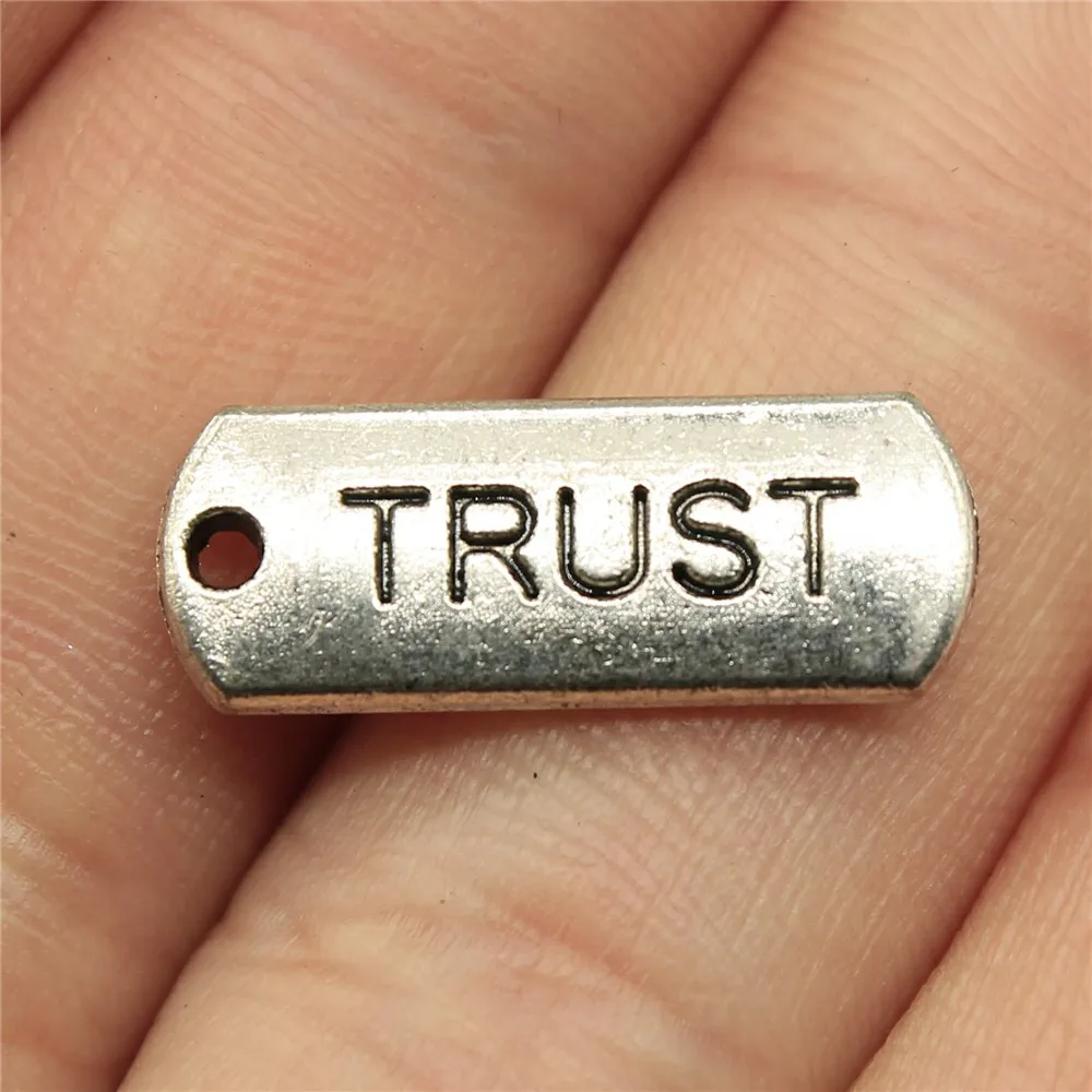 8 Pieces Metal Charms For Jewelry Making Antique Silver Trust Hope Blessed Text Tag HJ150 - Окраска металла: 21x8mm