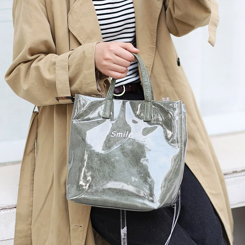 

Korean version of the new retro kraft paper bag simple PVC transparent waterproof shoulder bag fashion letter Messenger bag