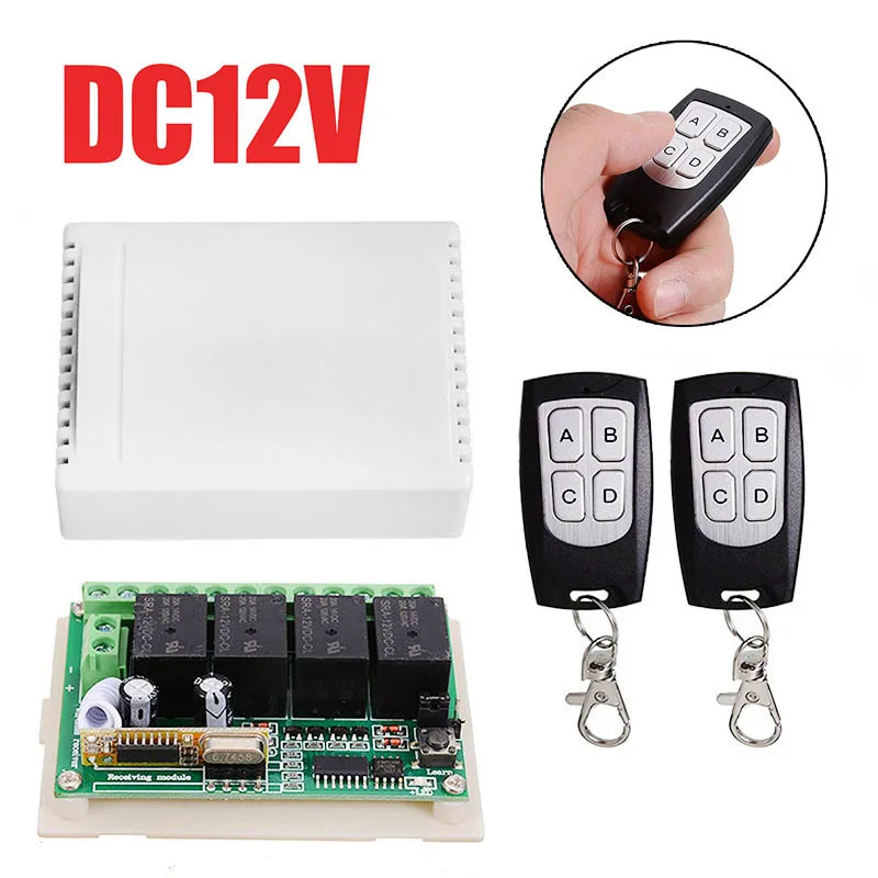 433Mhz Wireless Remote Control Switch DC 12V 4CH Relay Receiver Module and 4-channel RF + 2pcs Transmitter | Электроника