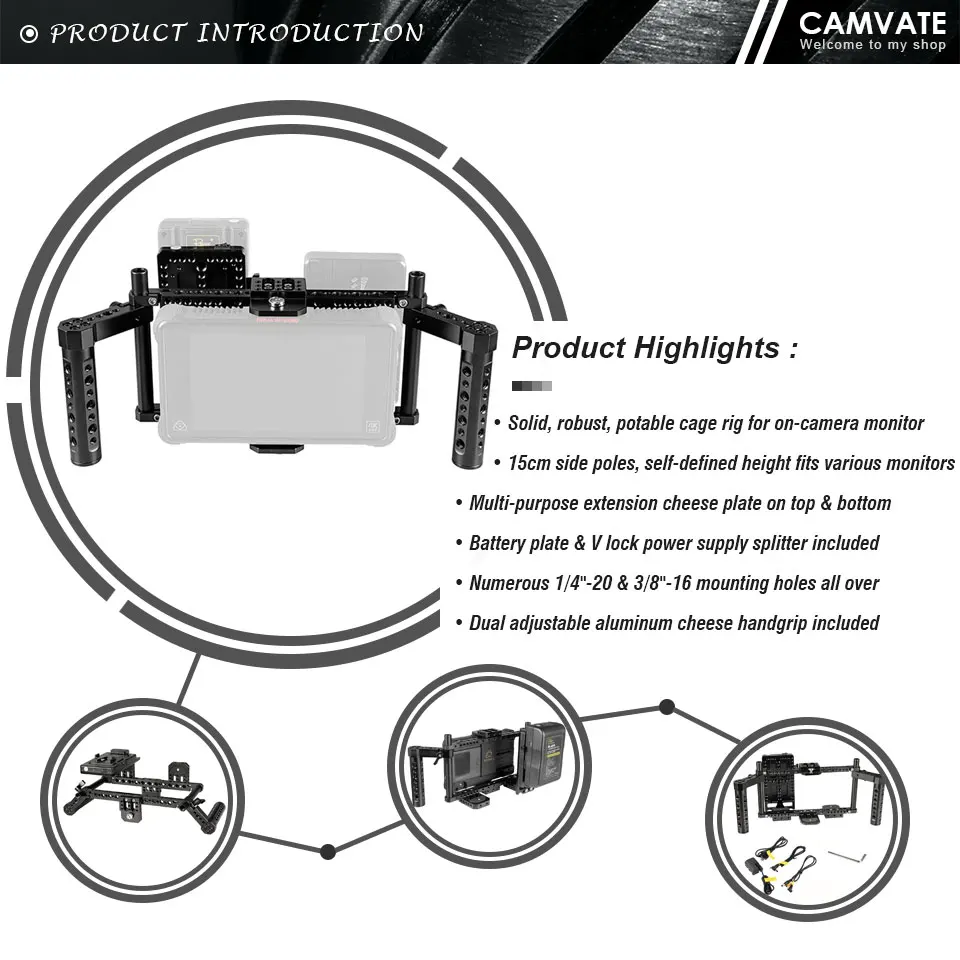 Adjustable Director's Monitor Cage Rig With Dual Cheese Handle Grip & V lock Qui