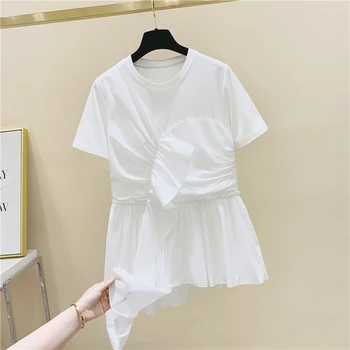 

Irregular Fashion T Shirts Solid Color Wild Cotton Ruffles Short-Sleeved T-shirt Female New 2020 Summer Korean-Style Tops Ladies