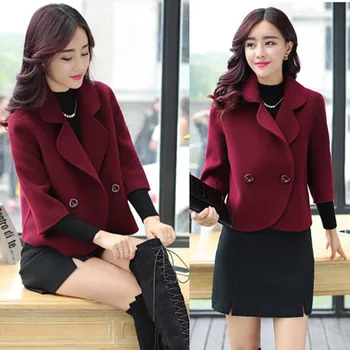 

Office Lady Short Women Wool Coat Single Breasted Winter Jacket Slim Solid Turn-down Collar Cashmere Coat 2018