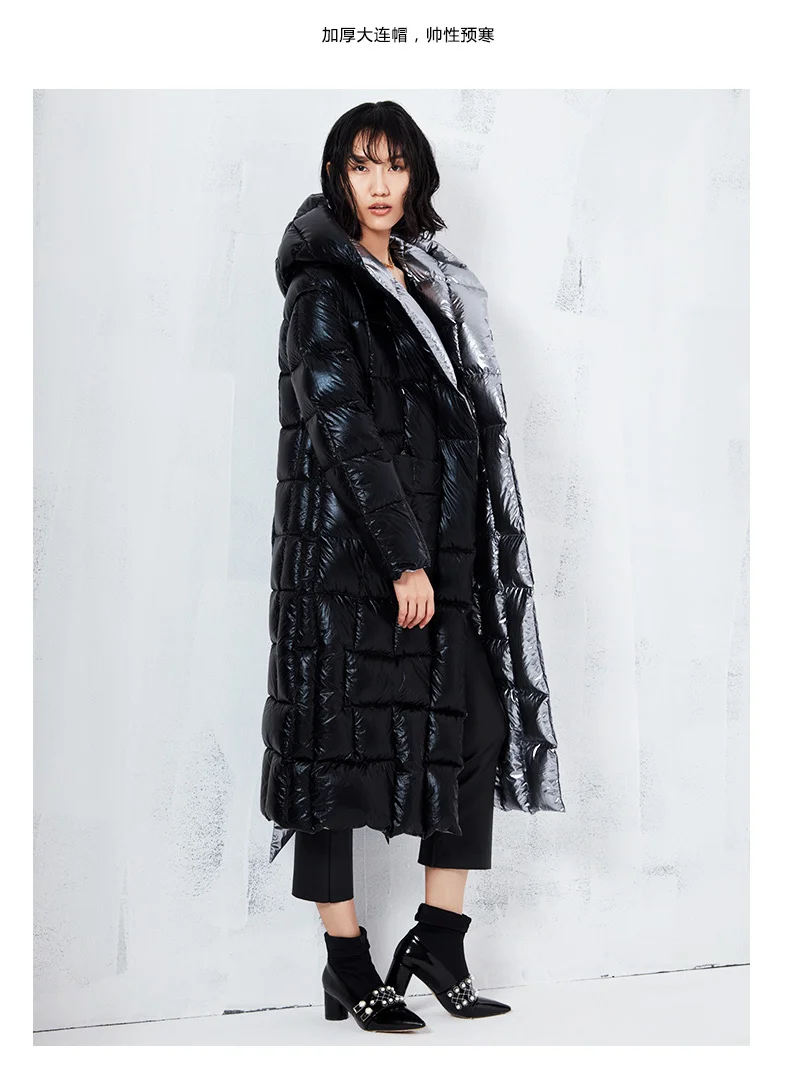 Fashion Tide New Autumn And Winter Fashion Women Darkdown Coat Hooded Belts Sliver And Black Two Side WJ12511L Windbreaker