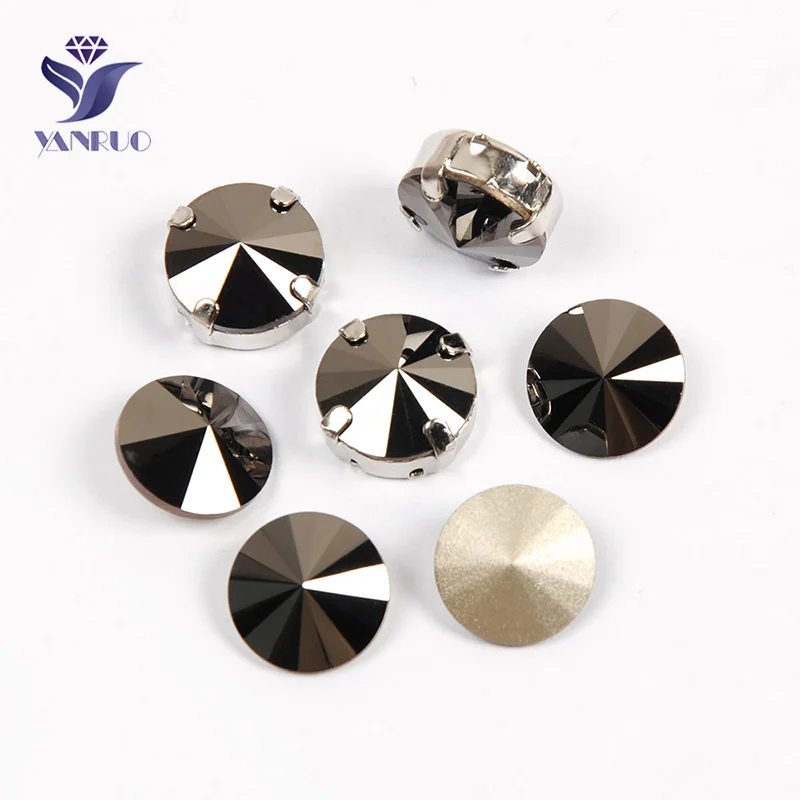 YANRUO 1122 Rivoli Jet hematite HEM шитье когти стразы серебро и золото металлическая установка