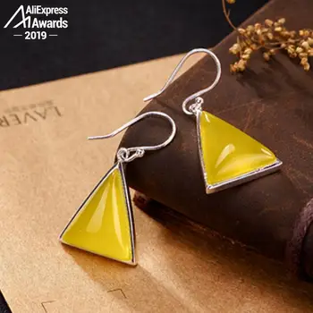 

S925 Sterling Silver Ukraine Amber Drop Earrings Exaggerated Earrings Antique shop lithuania Retro Chalcedony