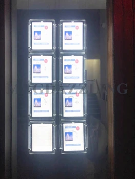 

8PCS Vertical Hang Double Sided Magnetic Acrylic Frame LED Illuminated Real Estate Agent Window Display Light Pocket A3 for Shop