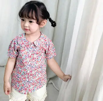 

2020 new wholesale girls printed shirt cotton summer short sleeve fashion kids girls blouses 1-6 years