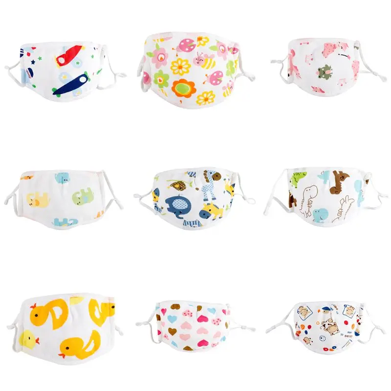 

3Pcs Kids 5 Layers Cotton Mouth Mask Anti-Pollution Adjustable Earloop Anti-Haze Cartoon Animal Washable Mouth-Ruffle