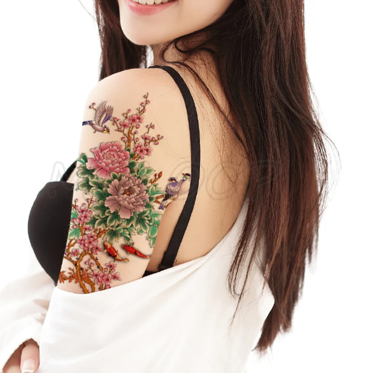 

Peony Flower Birds Fish Tattoos Stickers Women Body Waist Arm Art Bracelet Tattoos Temporary Girls Butterfly Tatoos Rose Chains