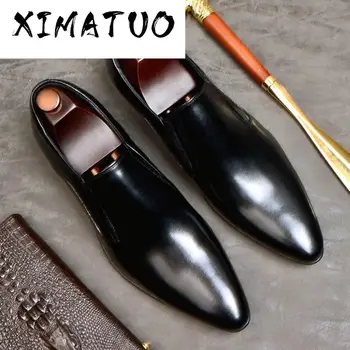 

Classic Designer Genuine Leather Formal Dress Men's Shoes Pointed Toe Slip on Basic Handmade Casual Loafers For Male