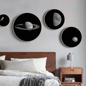

New Decorative Picture For Home Natural Art The Universe Series Round Solid Wood Frame Decorative Painting Home Decoration