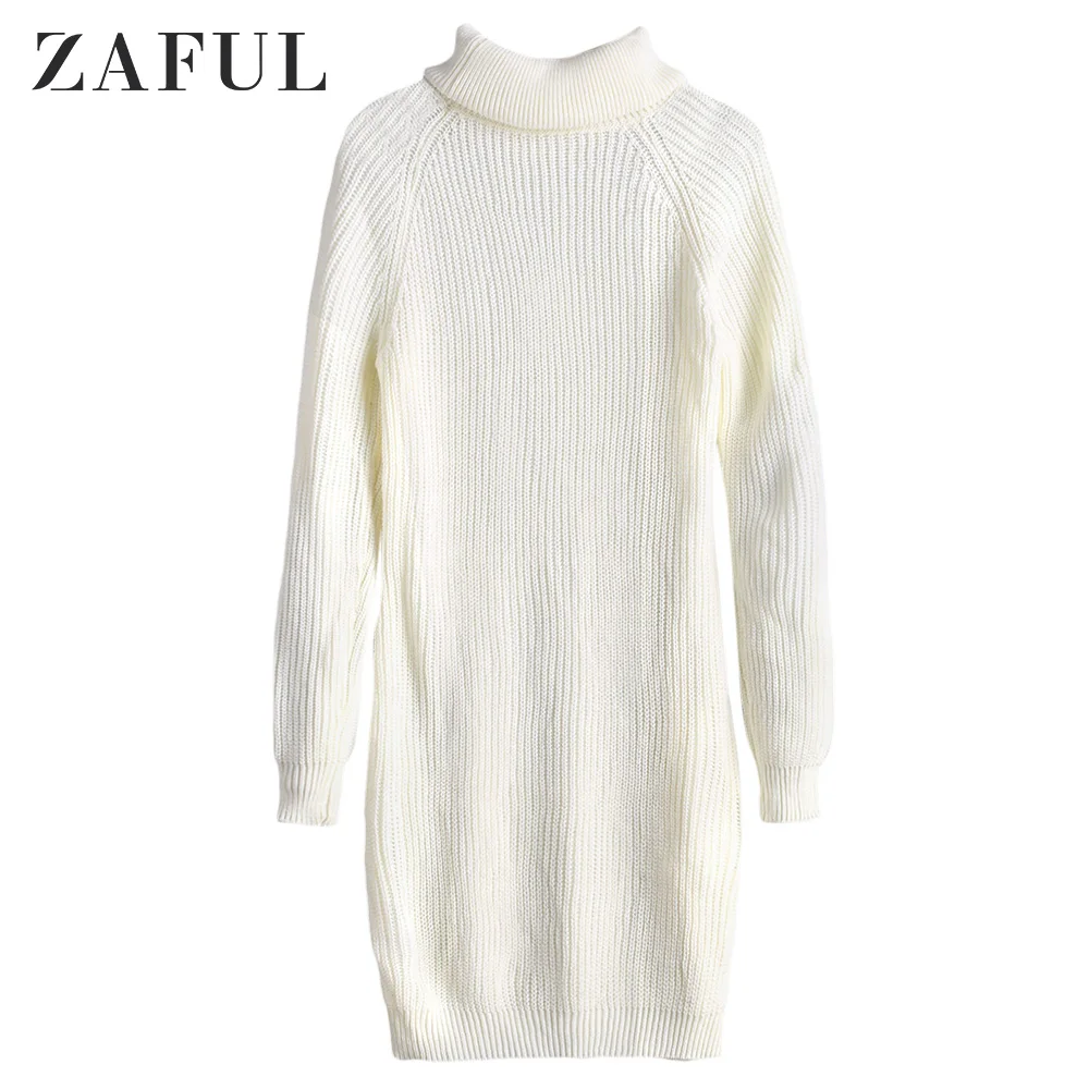 ZAFUL облегающее платье-свитер с рукавами реглан и воротником-хомутом с длинными рукавами, однотонное облегающее мини-платье на осень и зиму для женщин