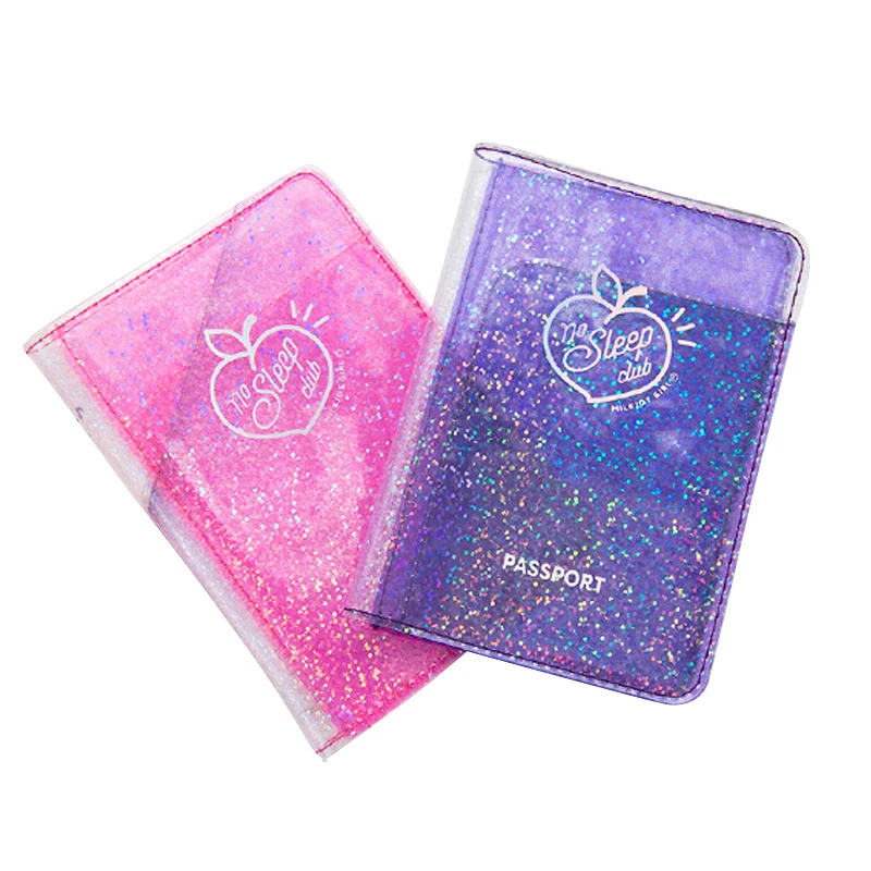 Basedidea PVC Travel Passport Case Lovely Ticket Card Bag Korea Girls Waterproof Shining Heart Passport Holder