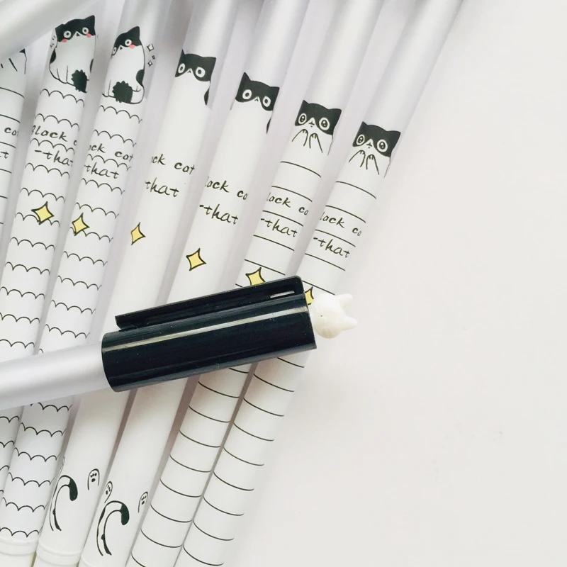 

3X Kawaii Little Black Cats Gel Pen Rollerball Pen Stationery School Office Supply 0.5mm