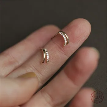 925 Sterling Silver European Creative Pavé Crystal Ear Bone Stud  Earings Women Classic Fashion  14k Gold Plating Jewelry Gift