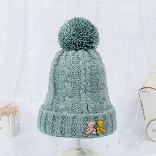 4-8T Toddler Baby Girls Boys Winter Warm Beanie Hat Children Cute Knitted Wool Cap - Цвет: Cyan
