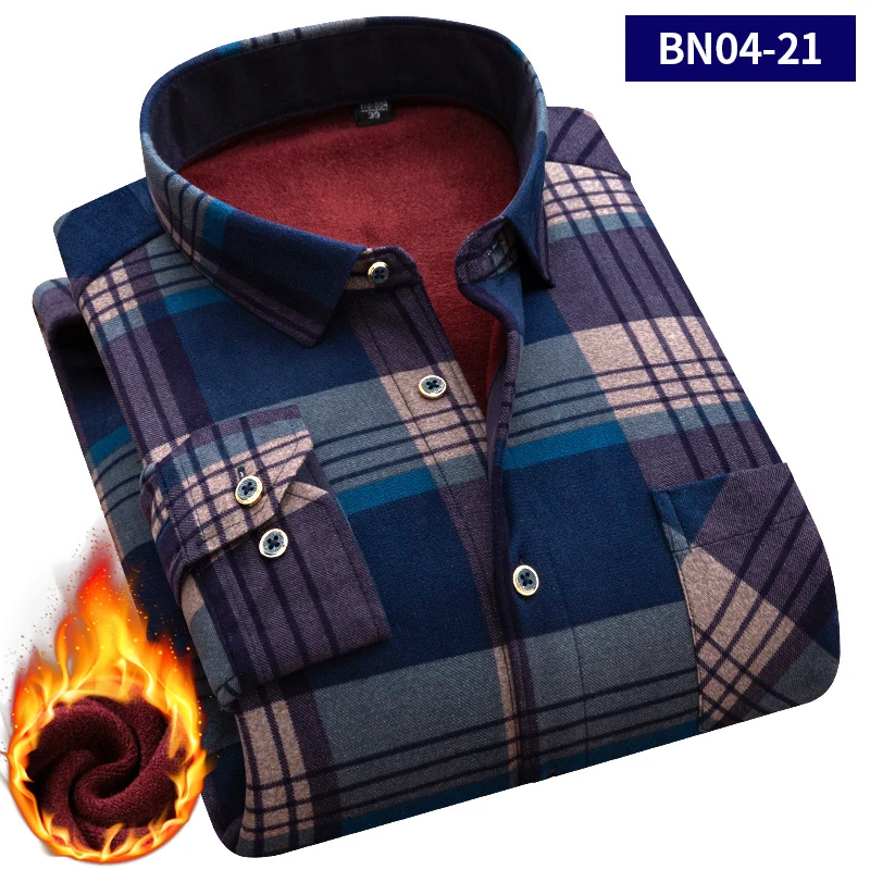 Большие размеры 5XL осенние мужские рубашки Зимние теплые плюшевые тонкие рубашки с длинным рукавом модные тонкие повседневные клетчатые мужские рубашки - Цвет: Бирюзовый