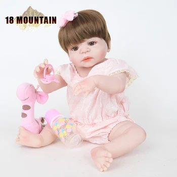 

22 Inch Full Silicone Reborn Babies Doll 55 CM Vingl Body Lovely Princess Doll With Gold Wig Hair Kids Birthday Xmas Present