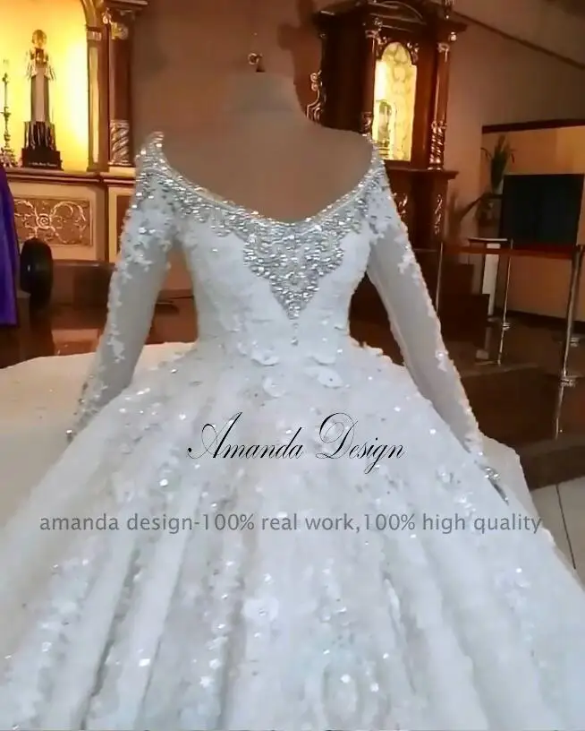 Аманда дизайн bruidsjurk с длинными рукавами кружевная Апликация Украшенные стразами свадебное платье