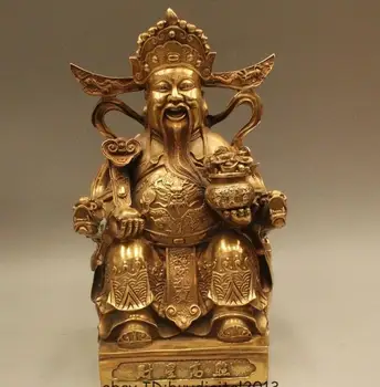 

10" China Chinese Brass Fengshui Ruyi Money Wealth Yuanbao God Mammon Statue