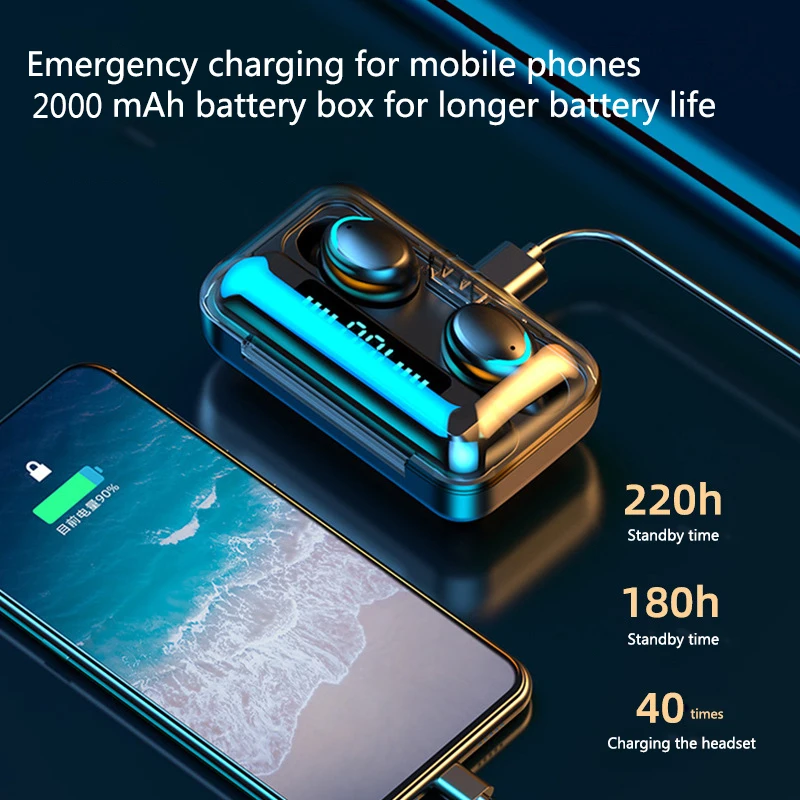 9D стерео Bluetooth наушники TWS 5 0 беспроводные CVC8.0 IPX7 водонепроницаемый светодиодный
