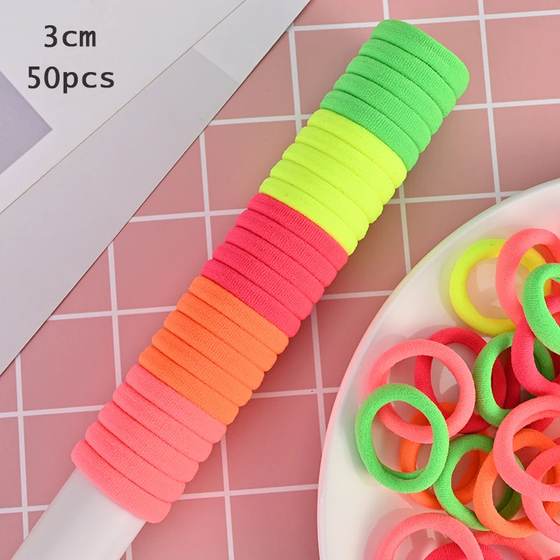 50/100pcs 2/3cm Colorful Girls Elastic Hair Bands Holder Tie Wholesale Rubber Band Kids Hair Accessories Hair Bands for Girls - Цвет: orange 50