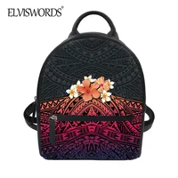 ELVISWORDS Custom Name Print Women Mini PU Backpack Polynesian Tribal Background Shoulder Bag Teen Girls Fashion Travel Pack
