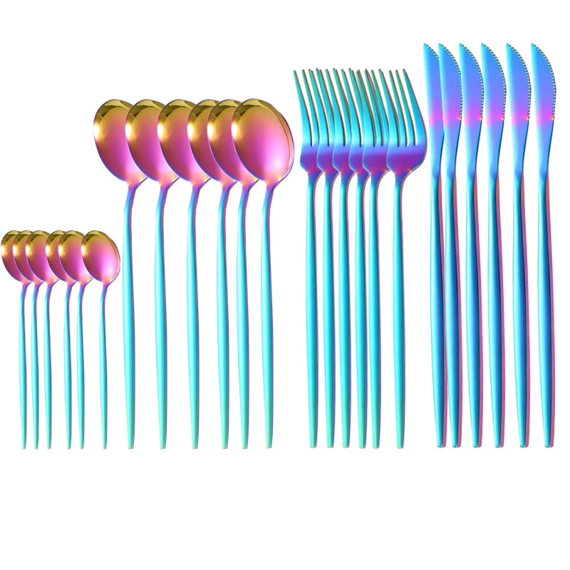 16/24Pcs Multicolor Cutlery Set Stainless Steel Dinnerware Knife Fork Spoon Dinner Tableware Kitchen Flatware Exquisite Cutlery