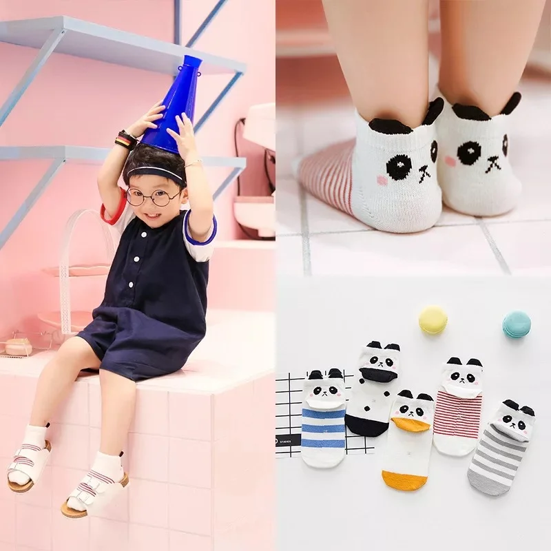 5 пар/лот, детские носки для мальчиков и девочек, носки для новорождённых младенцев, милые Мультяшные носки с расцветкой «панда», тонкие мягкие детские хлопковые носки на лето и осень - Цвет: 02