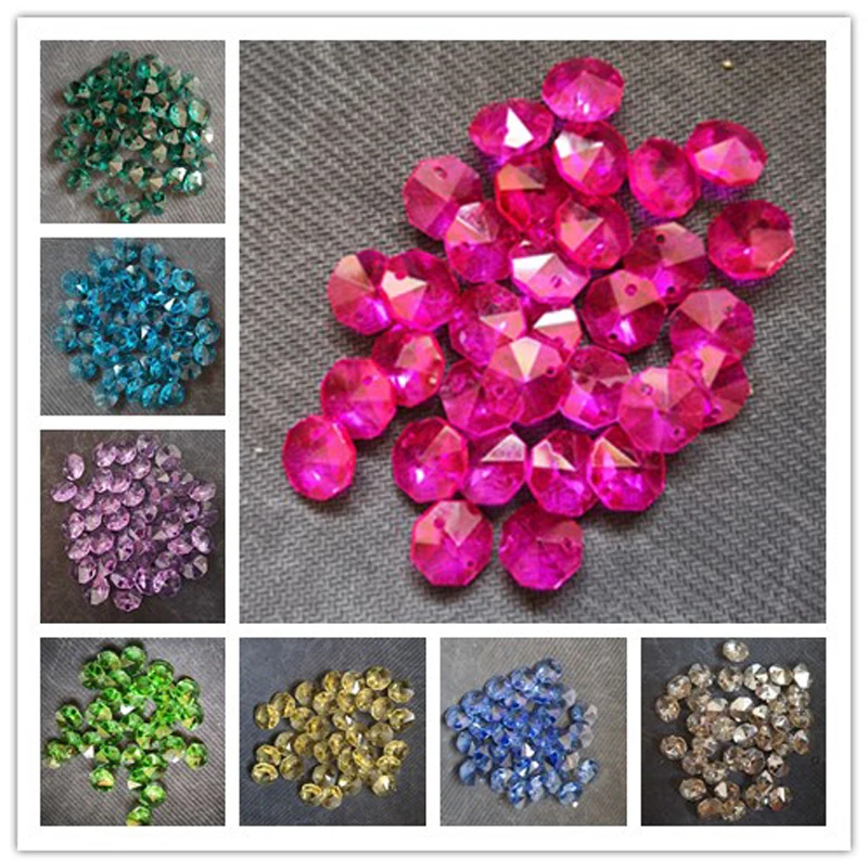 200pcs 14mm  2 hole Crystal Glass Octagon Beads For Chandeliers Parts Crystal Curtain Accessories Home Living Decoration top quality 1000pcs clear plated silver 14mm crystal octagon strands garland beads 2holes glass chandeliers parts curtain beads