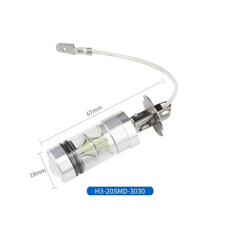 2 шт. H3 светодиодный светодиодные фары лампы 100 Вт 20SMD 3030 2828 Автомобильные фары Противотуманные фары 12 В дальнего света светодиодный автоматический Стайлинг 12-24 В